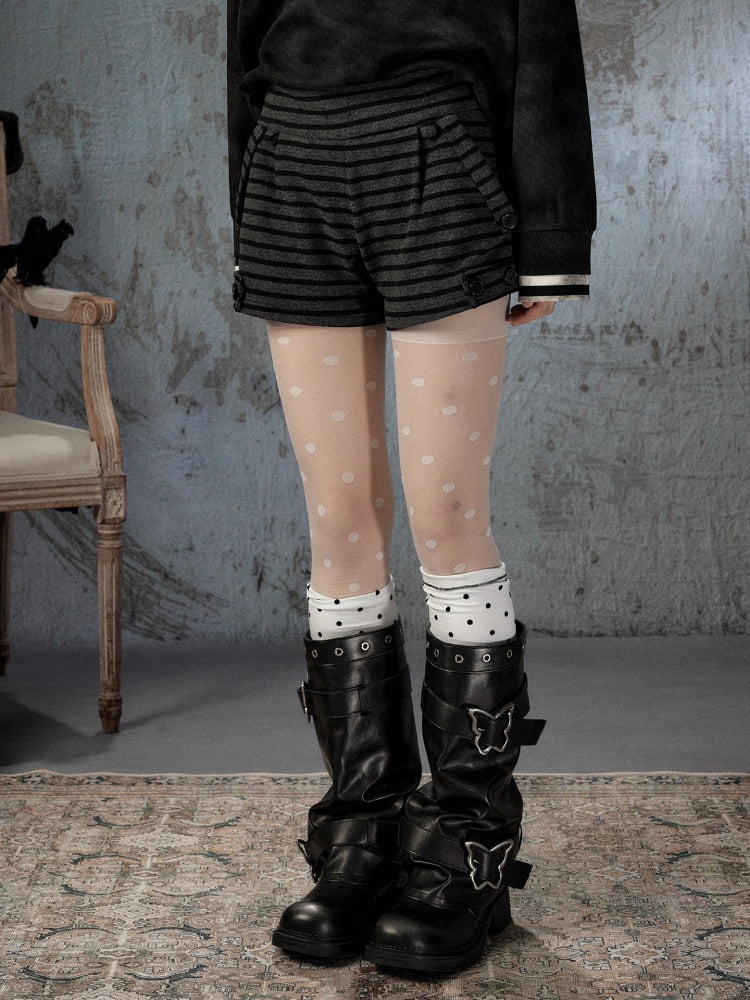 Slim-Fit Lightweight Pocket Striped Black Short Pants【s0000018594】