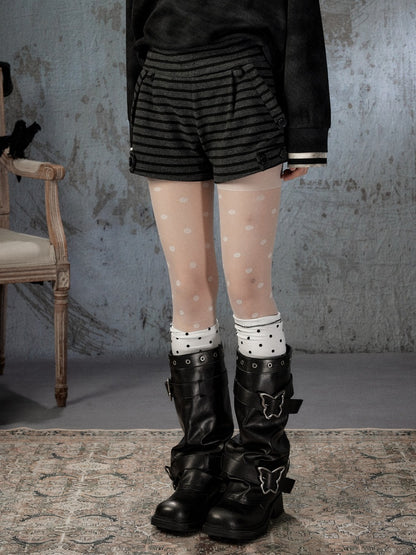 Slim-Fit Lightweight Pocket Striped Black Short Pants【s0000018594】