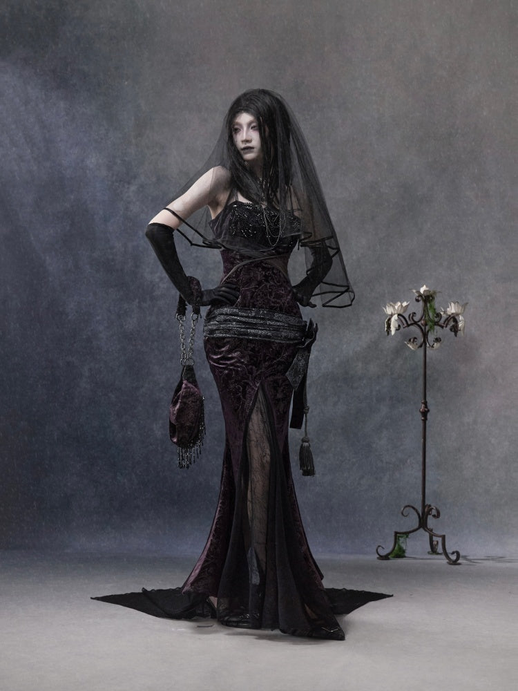 Legacy Of The Dead Gothic Dark Velvet Mermaid Dress【s0000018597】