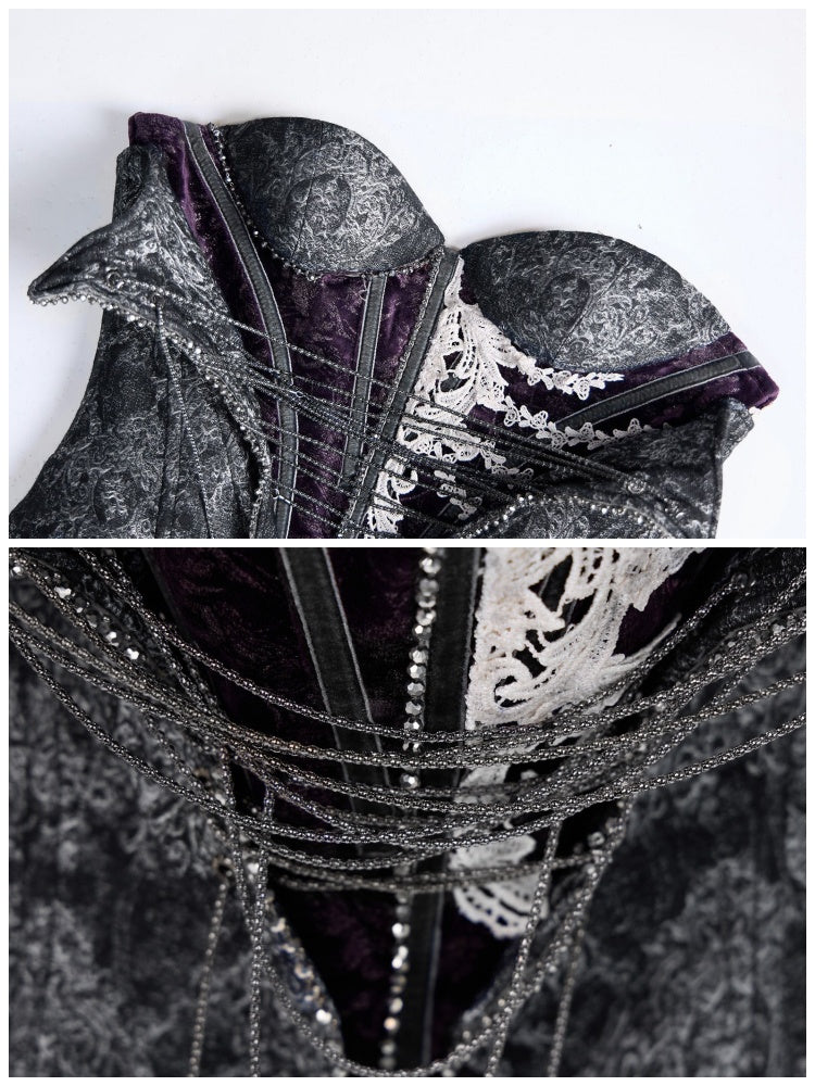 Legacy Of The Dead Gothic Dark Purple Fishbone Corset Dress【s0000018602】