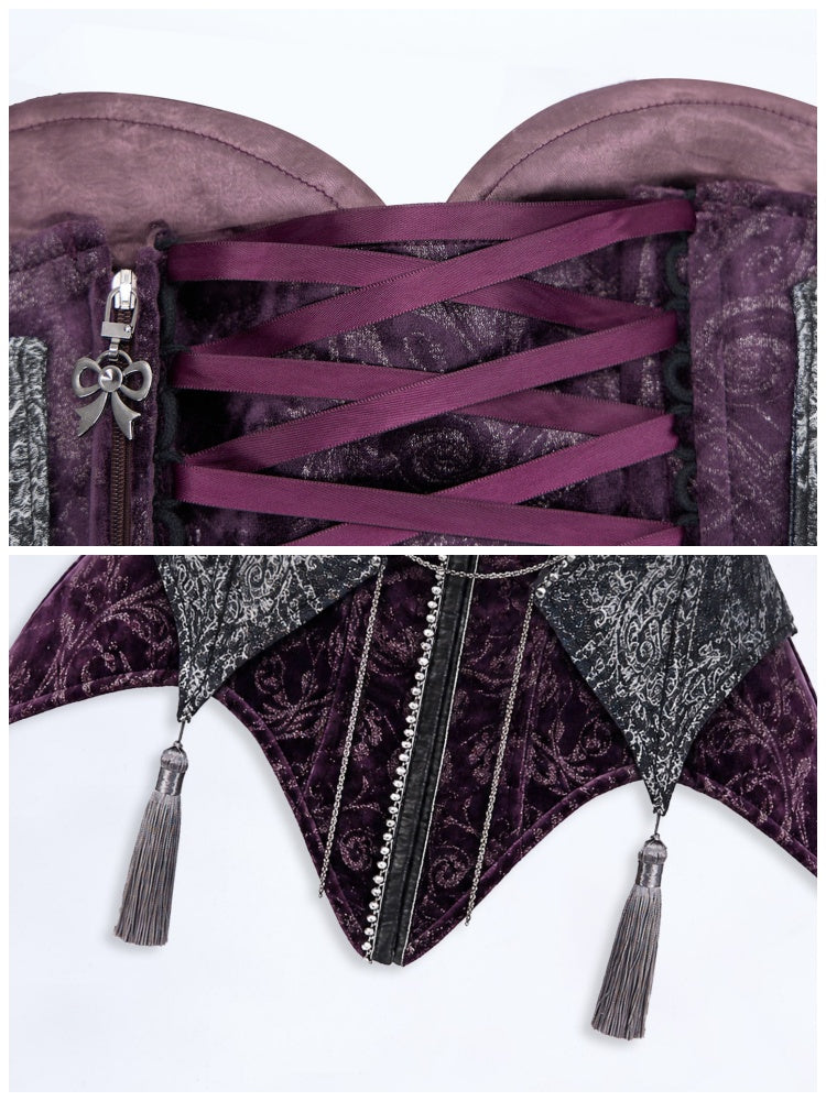 Legacy Of The Dead Gothic Dark Purple Fishbone Corset Dress【s0000018602】
