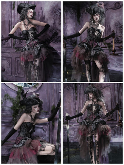 Legacy Of The Dead Gothic Dark Purple Fishbone Corset Dress【s0000018602】