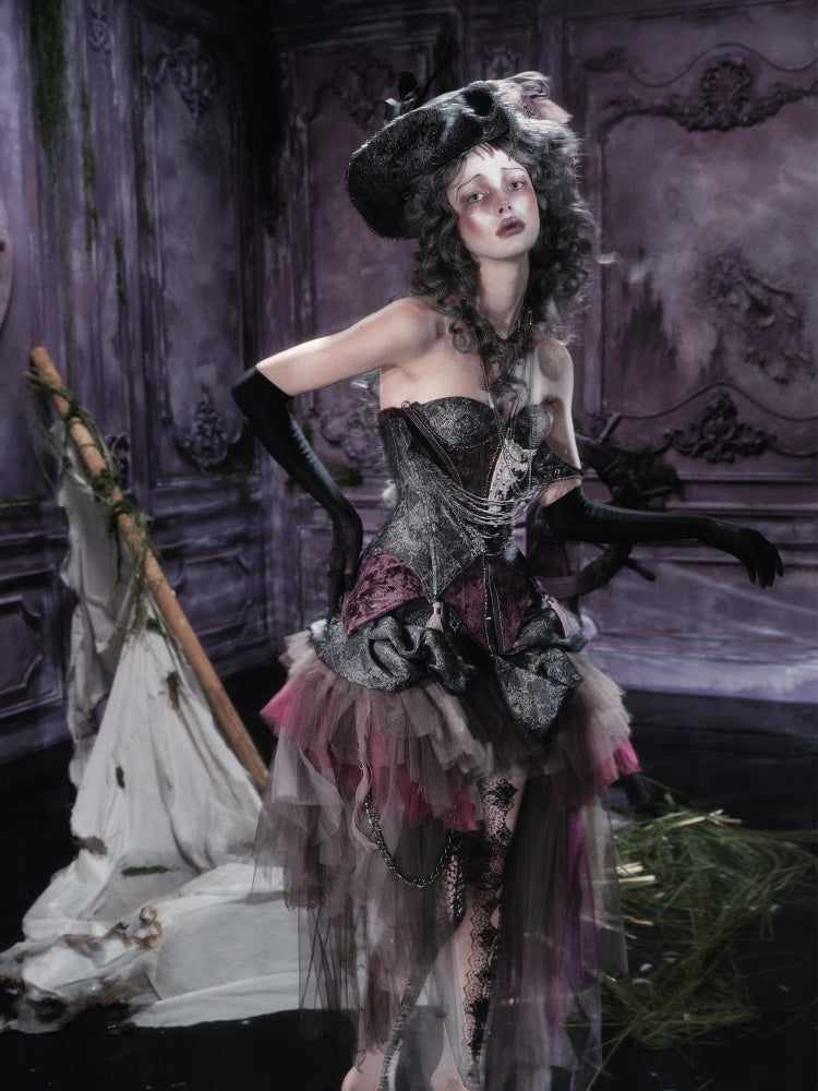 Legacy Of The Dead Gothic Dark Purple Fishbone Corset Dress【s0000018602】