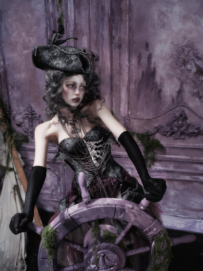 Legacy Of The Dead Gothic Dark Purple Fishbone Corset Dress【s0000018602】