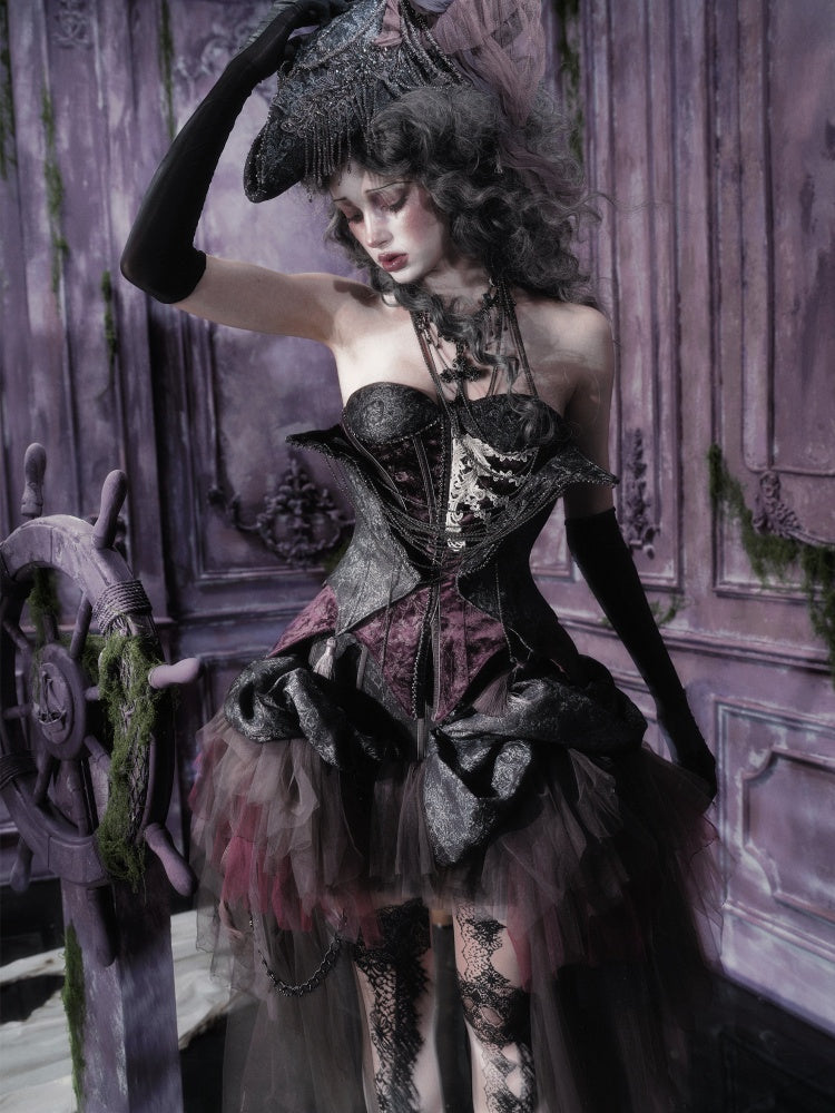 Legacy Of The Dead Gothic Dark Purple Fishbone Corset Dress【s0000018602】