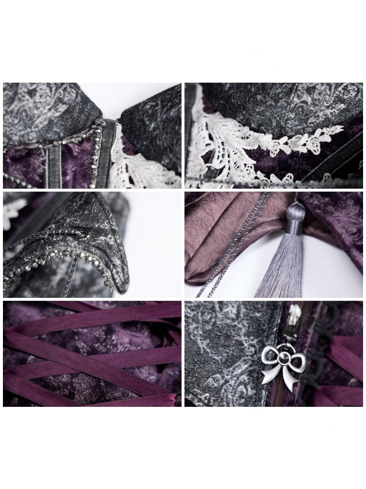 Legacy Of The Dead Gothic Dark Purple Fishbone Corset Dress【s0000018602】