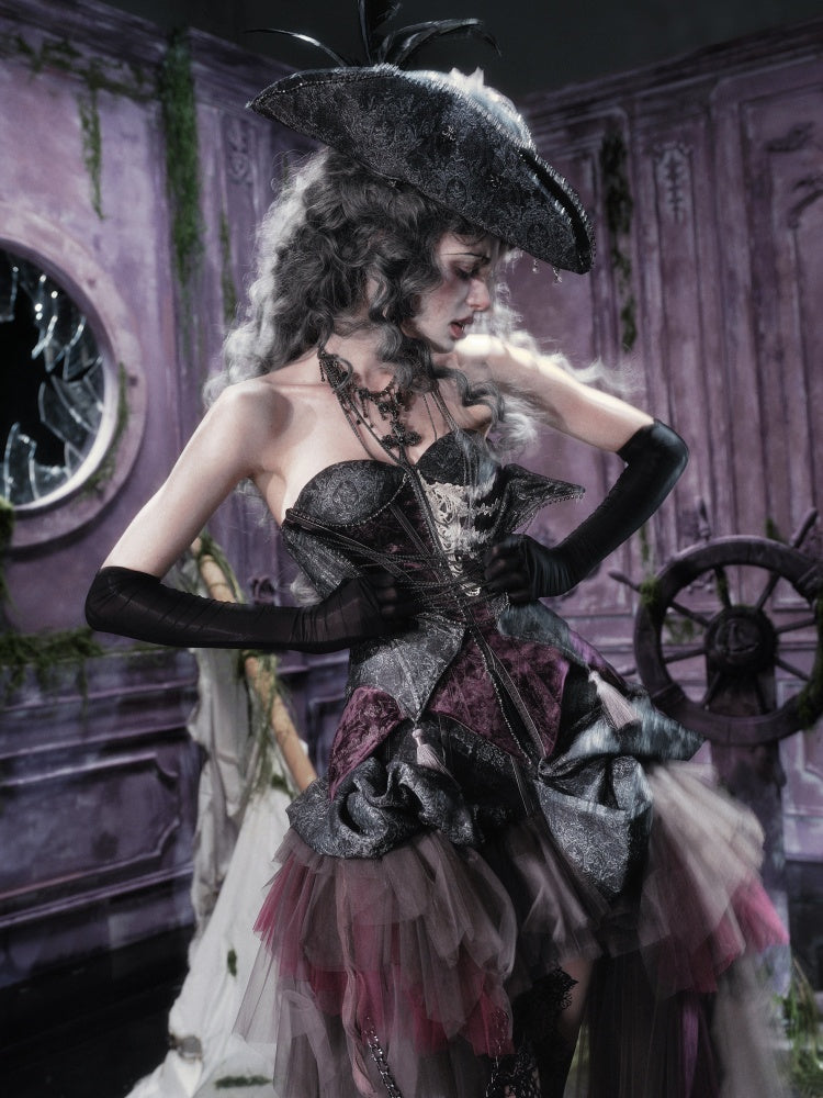 Legacy Of The Dead Gothic Dark Purple Fishbone Corset Dress【s0000018602】
