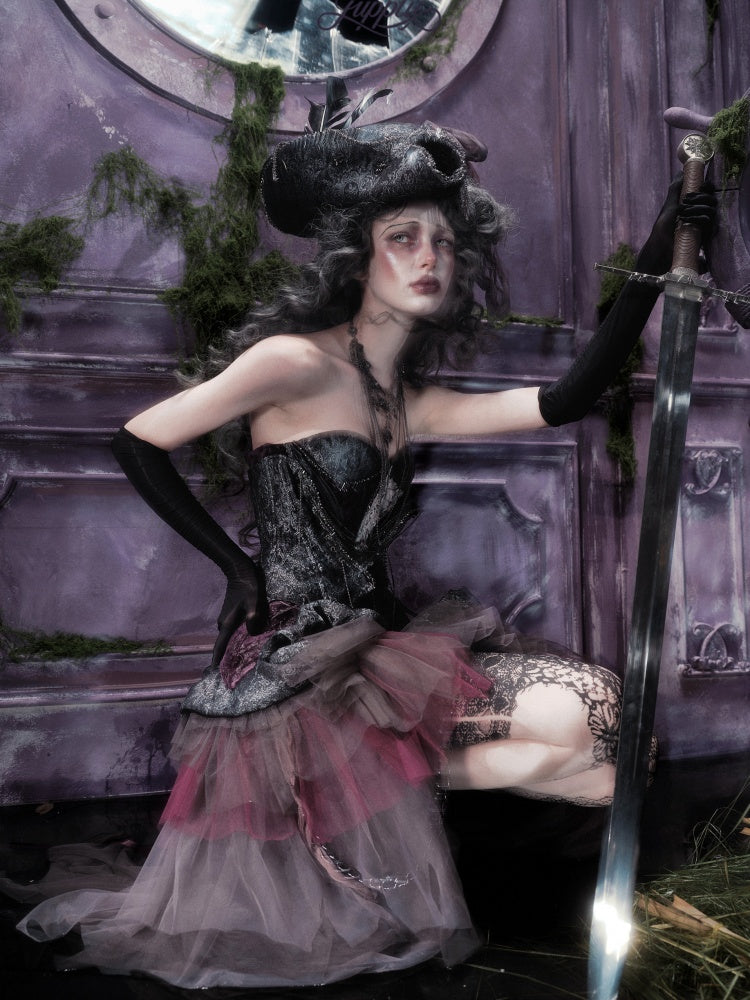Legacy Of The Dead Gothic Dark Purple Fishbone Corset Dress【s0000018602】