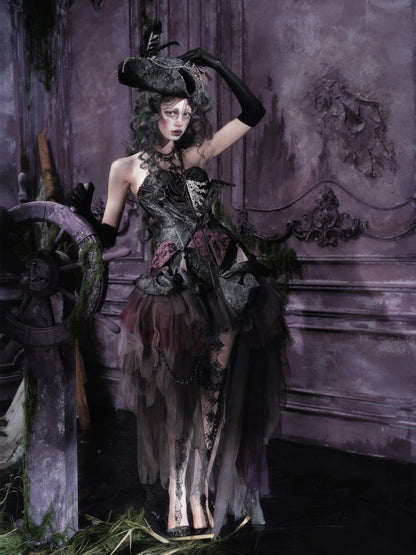 Legacy Of The Dead Gothic Dark Purple Fishbone Corset Dress【s0000018602】