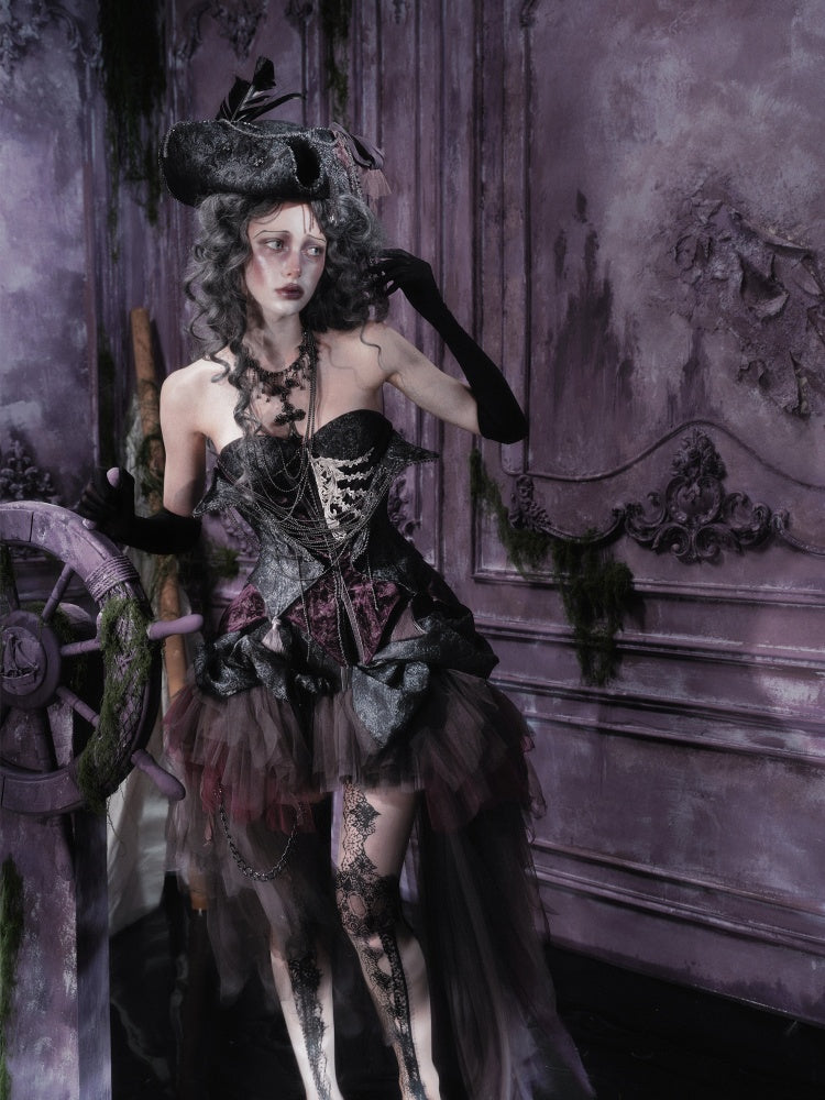 Legacy Of The Dead Gothic Dark Purple Fishbone Corset Dress【s0000018602】