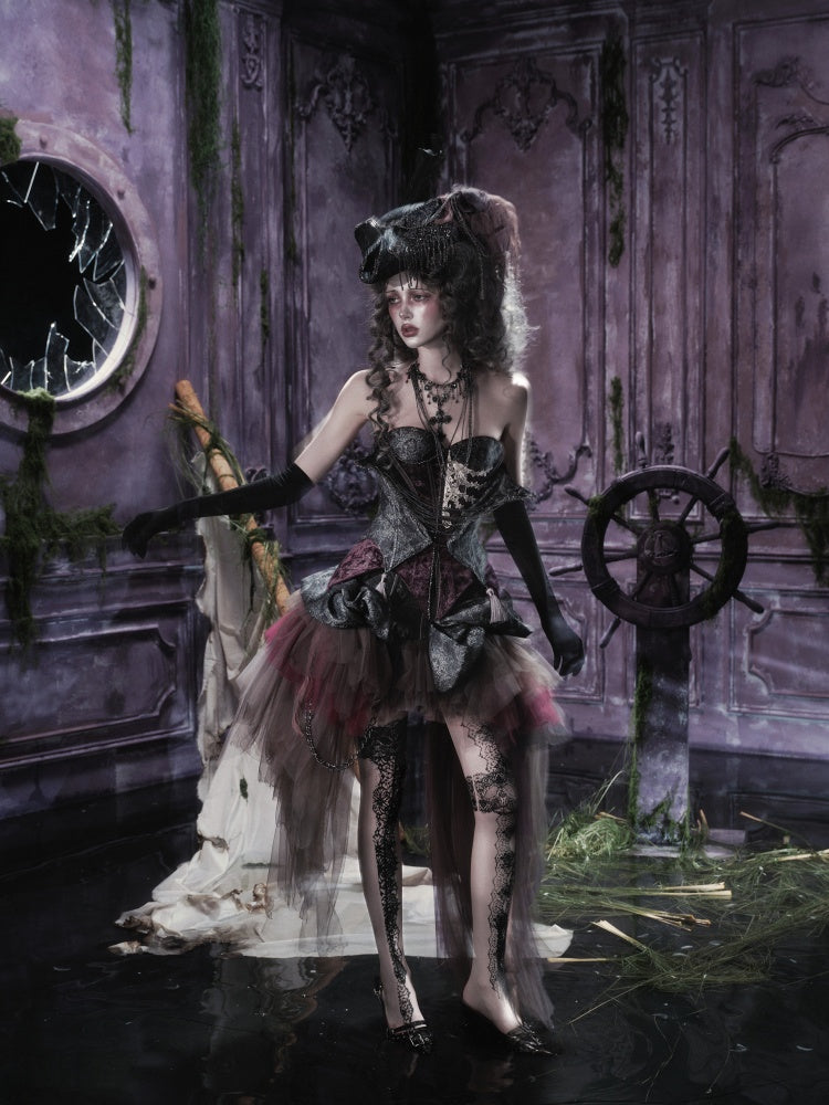 Legacy Of The Dead Gothic Dark Purple Fishbone Corset Dress【s0000018602】