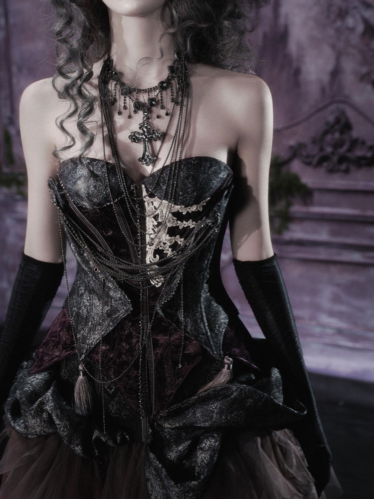 Legacy Of The Dead Gothic Dark Purple Fishbone Corset Dress【s0000018602】