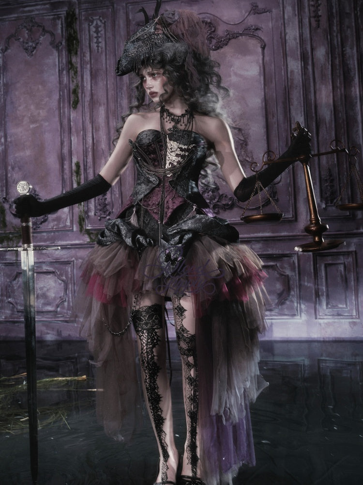 Legacy Of The Dead Gothic Dark Purple Fishbone Corset Dress【s0000018602】