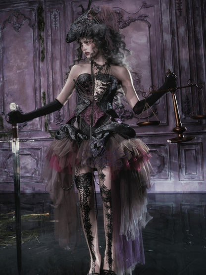 Legacy Of The Dead Gothic Dark Purple Fishbone Corset Dress【s0000018602】