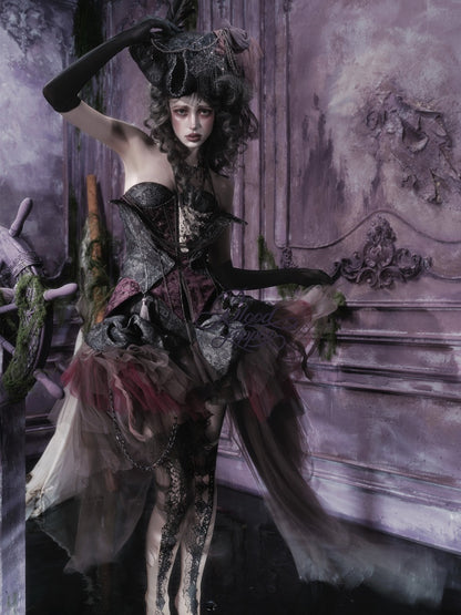Legacy Of The Dead Gothic Dark Purple Fishbone Corset Dress【s0000018602】