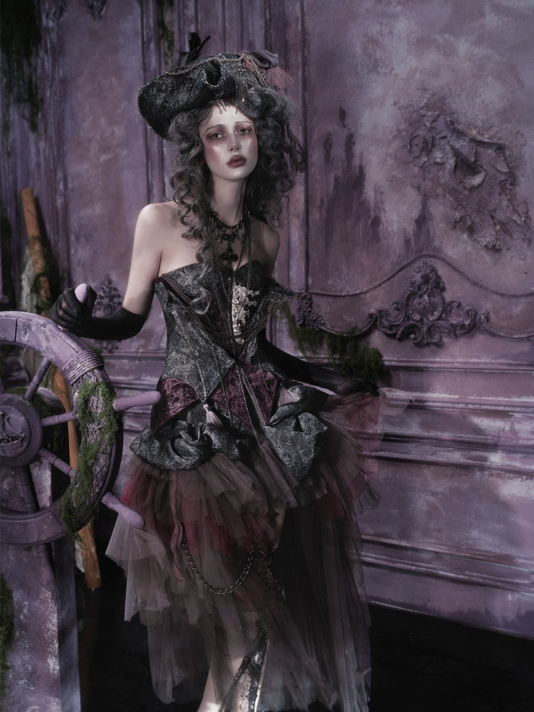 Legacy Of The Dead Gothic Dark Purple Fishbone Corset Dress【s0000018602】