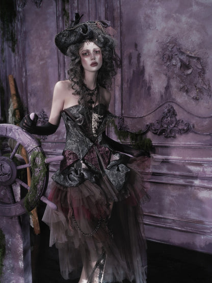 Legacy Of The Dead Gothic Dark Purple Fishbone Corset Dress【s0000018602】