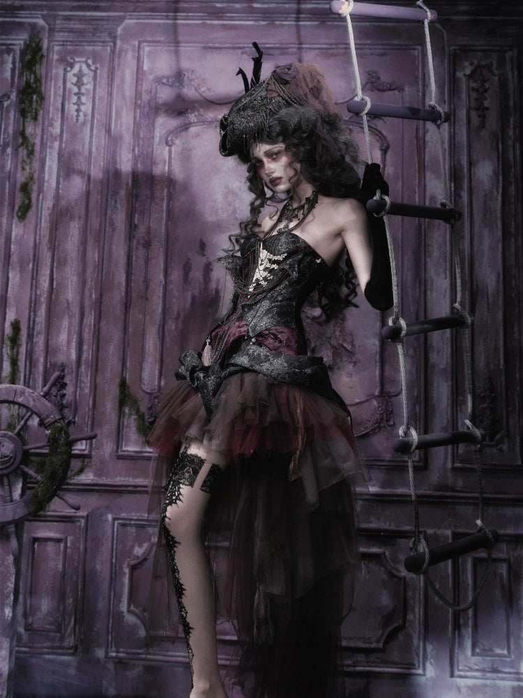 Legacy Of The Dead Gothic Dark Purple Fishbone Corset Dress【s0000018602】