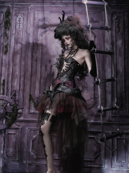 Legacy Of The Dead Gothic Dark Purple Fishbone Corset Dress【s0000018602】