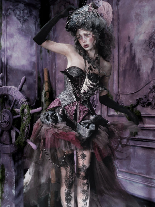 Legacy Of The Dead Gothic Dark Purple Fishbone Corset Dress【s0000018602】