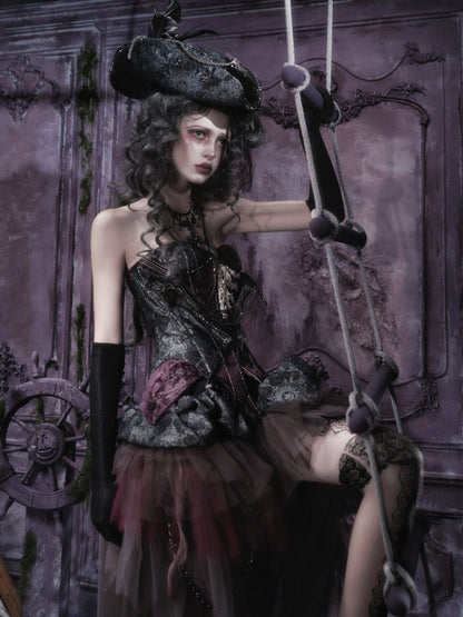 Legacy Of The Dead Gothic Dark Purple Fishbone Corset Dress【s0000018602】