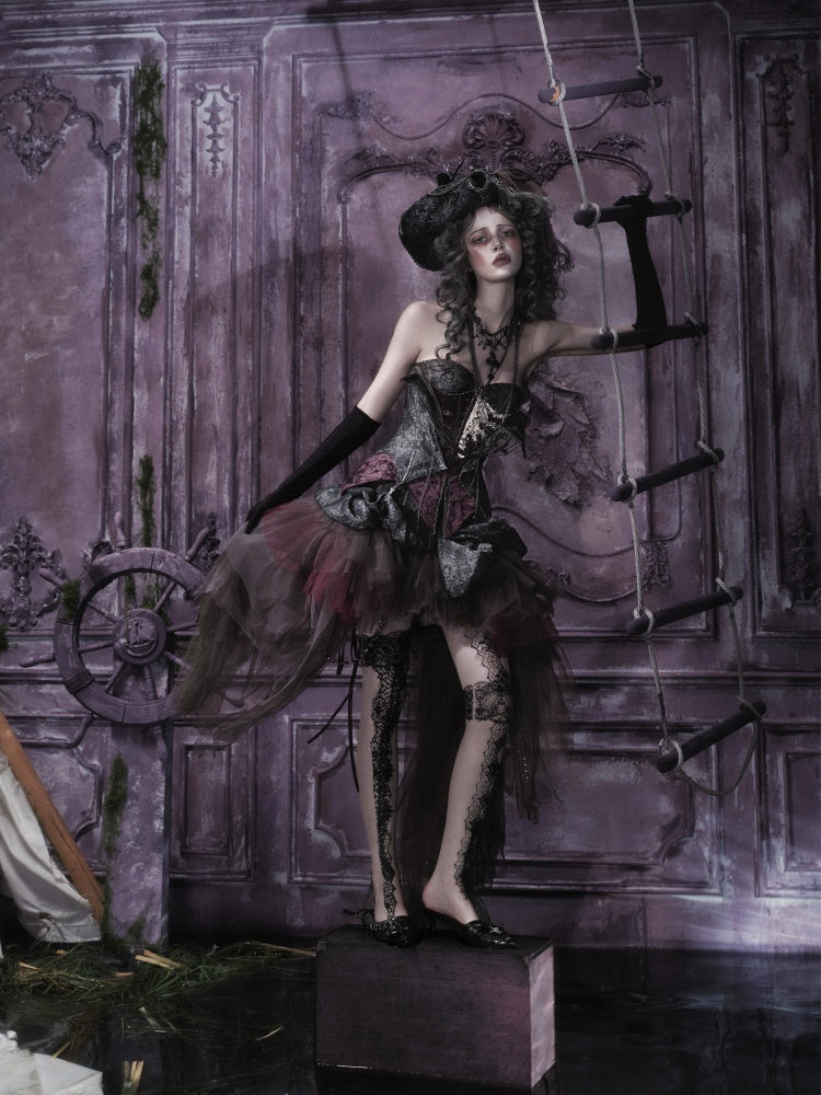 Legacy Of The Dead Gothic Dark Purple Fishbone Corset Dress【s0000018602】