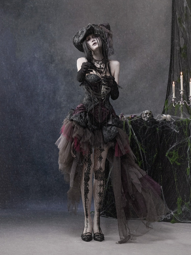 Legacy Of The Dead Gothic Dark Purple Fishbone Corset Dress【s0000018602】