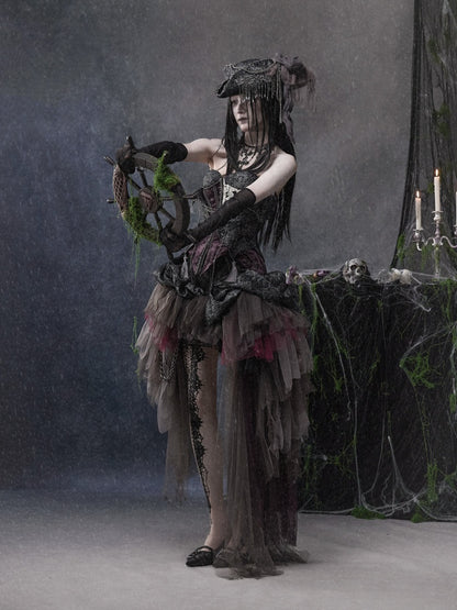 Legacy Of The Dead Gothic Dark Purple Fishbone Corset Dress【s0000018602】