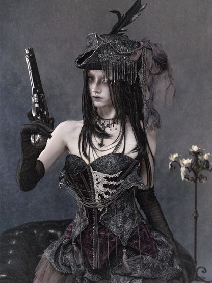 Legacy Of The Dead Gothic Dark Purple Fishbone Corset Dress【s0000018602】