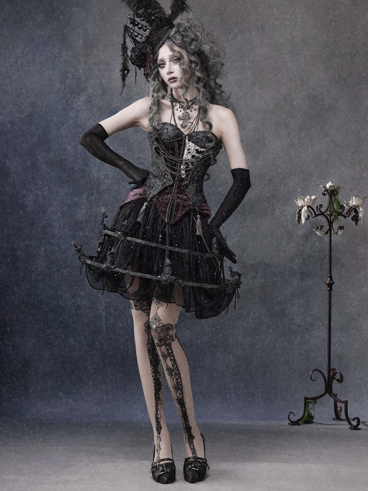 Legacy Of The Dead Gothic Dark Purple Fishbone Corset Dress【s0000018602】