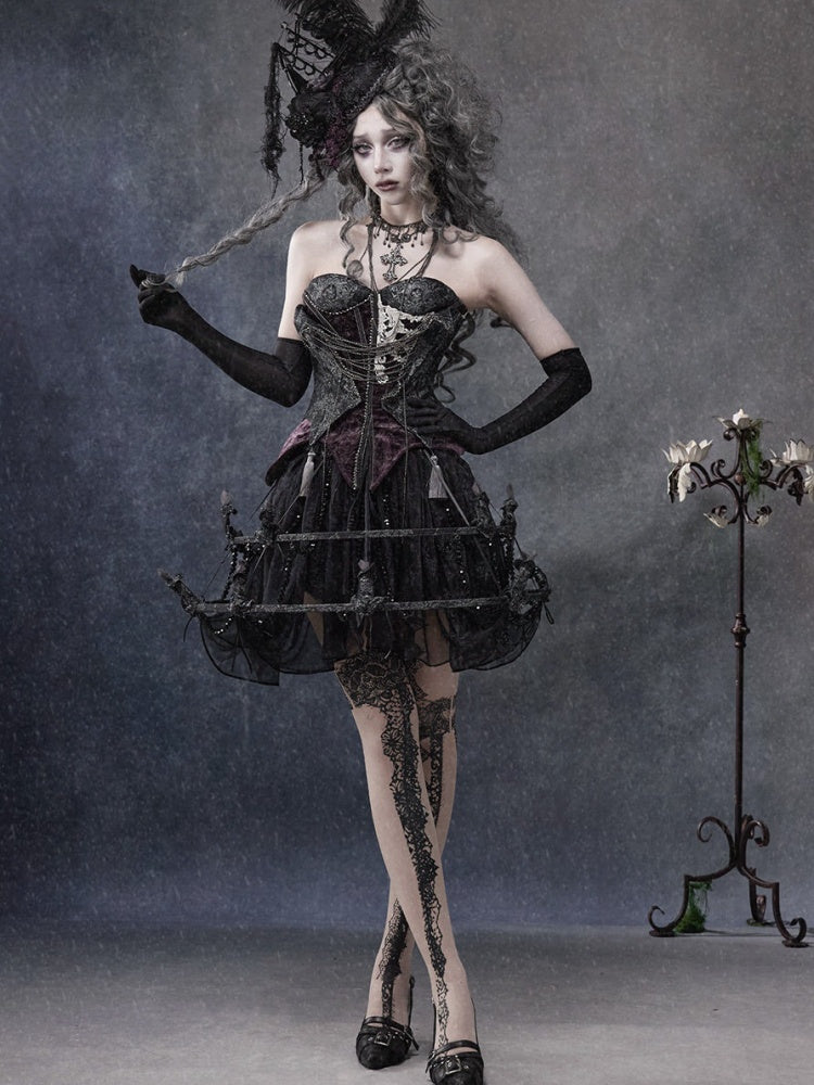 Legacy Of The Dead Gothic Dark Purple Fishbone Corset Dress【s0000018602】