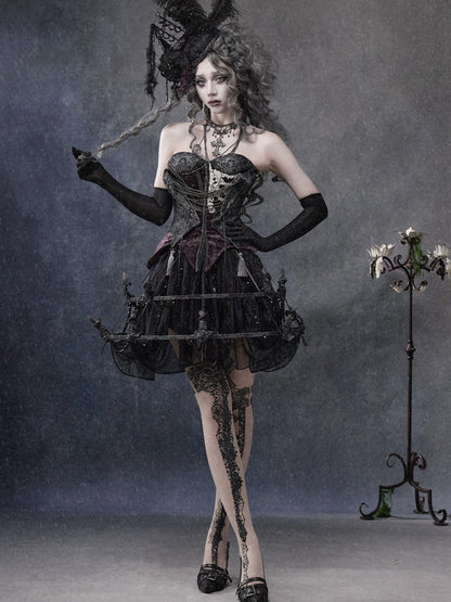 Legacy Of The Dead Gothic Dark Purple Fishbone Corset Dress【s0000018602】