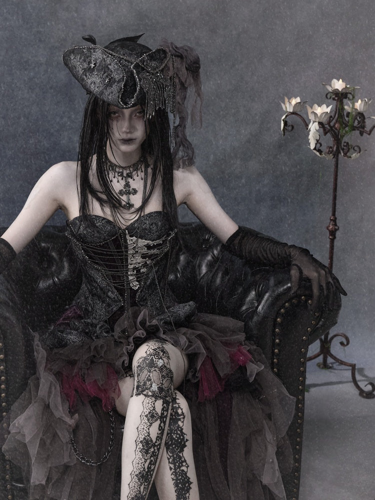 Legacy Of The Dead Gothic Dark Purple Fishbone Corset Dress【s0000018602】