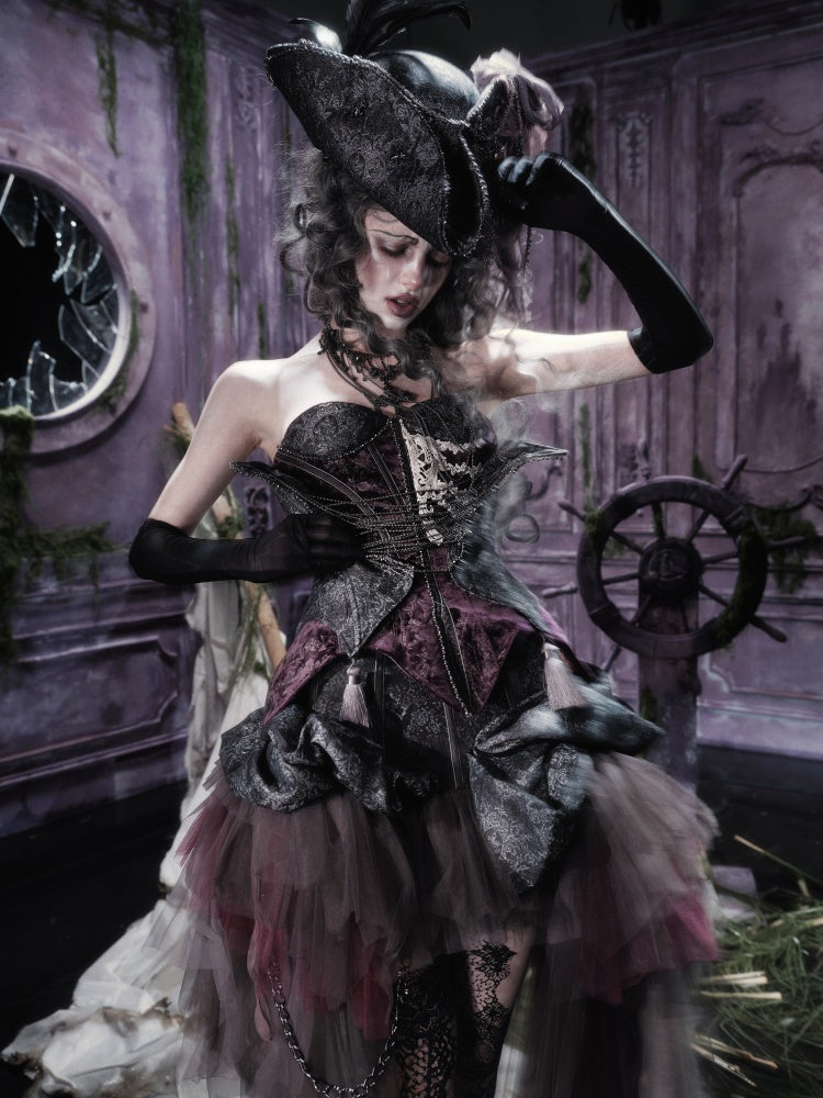 Legacy Of The Dead Gothic Dark Purple Fishbone Corset Dress【s0000018602】
