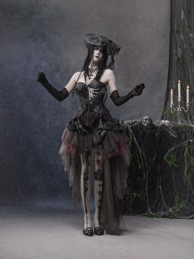 Legacy Of The Dead Gothic Dark Purple Fishbone Corset Dress【s0000018602】