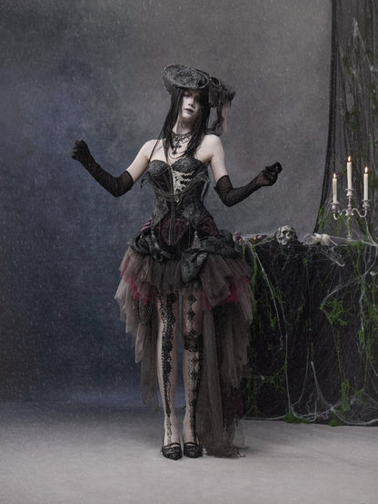 Legacy Of The Dead Gothic Dark Purple Fishbone Corset Dress【s0000018602】