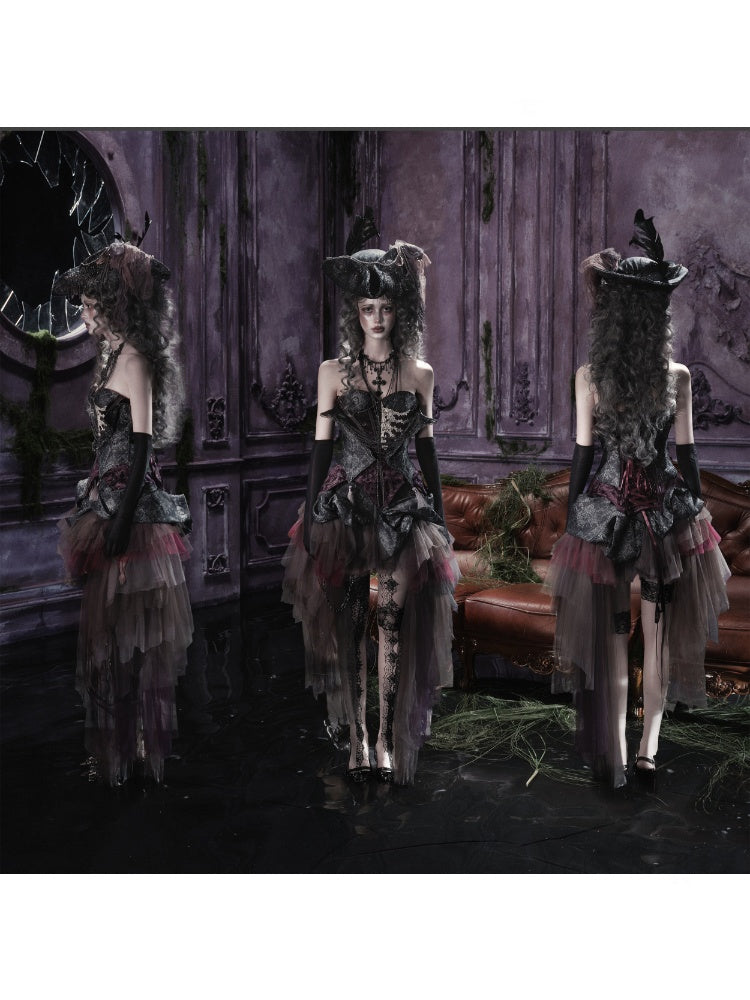 Legacy Of The Dead Gothic Dark Purple Fishbone Corset Dress【s0000018602】