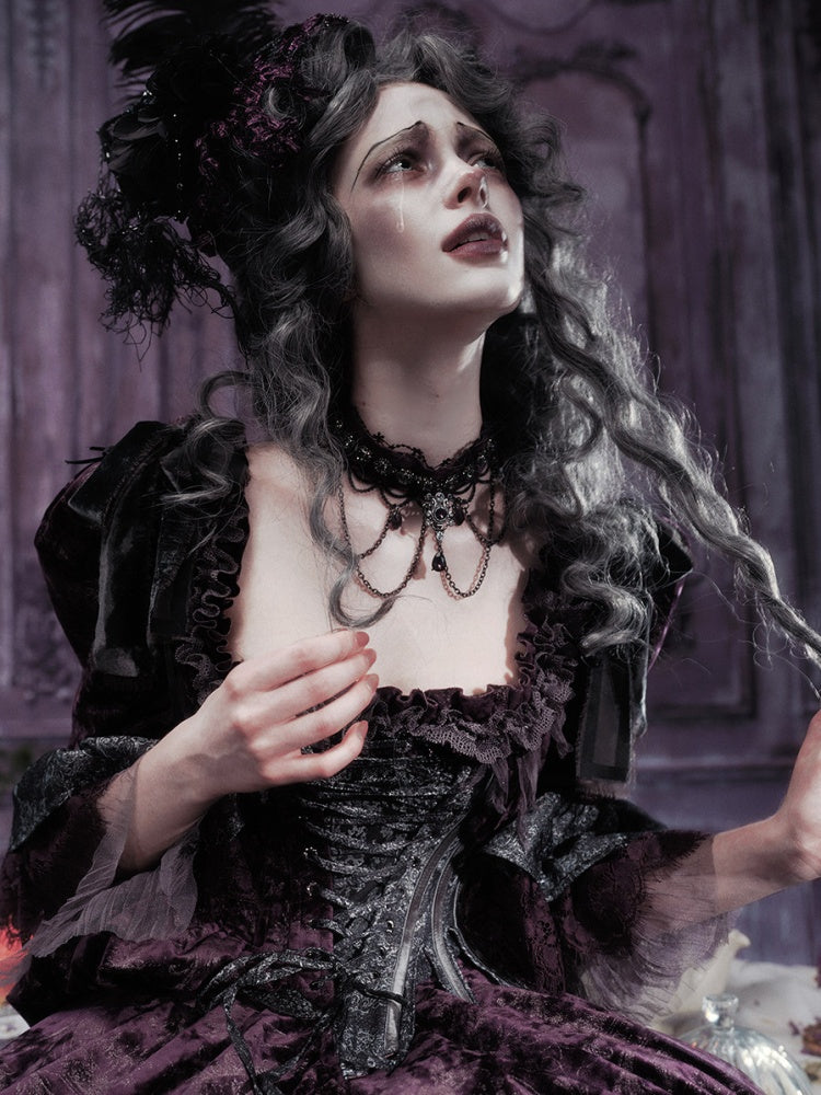 Legacy Of The Dead Gothic Dark Purple Fishbone Corset Tops【s0000018605】