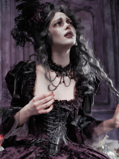 Legacy Of The Dead Gothic Dark Purple Fishbone Corset Tops【s0000018605】