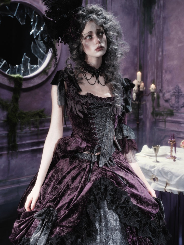 Legacy Of The Dead Gothic Dark Purple Fishbone Corset Tops【s0000018605】