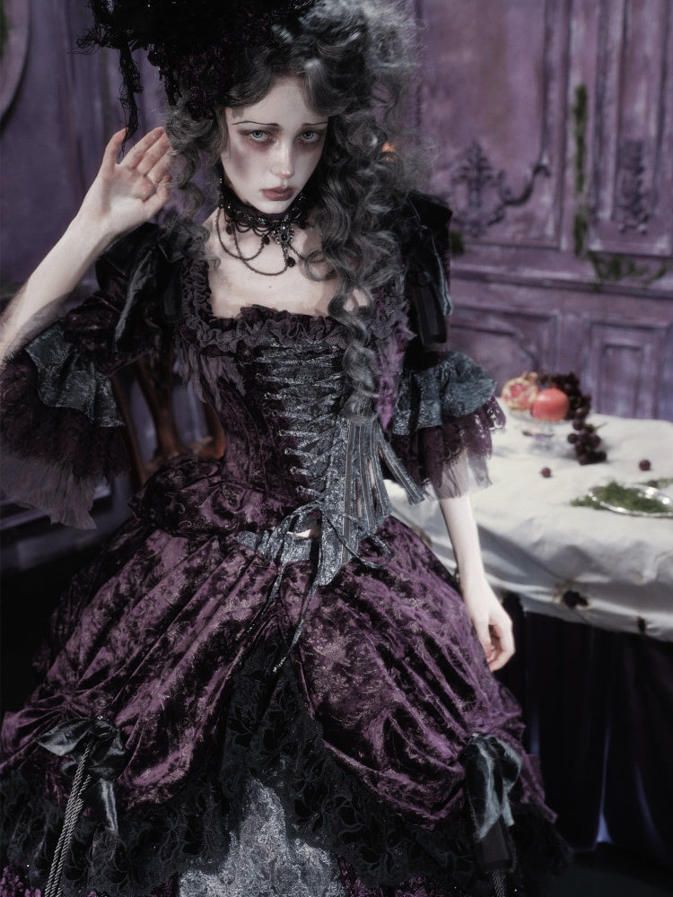 Legacy Of The Dead Gothic Dark Purple Fishbone Corset Tops【s0000018605】