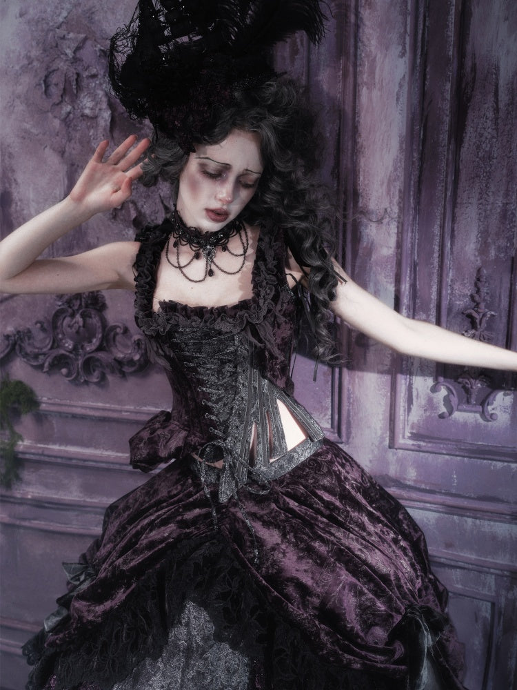 Legacy Of The Dead Gothic Dark Purple Fishbone Corset Tops【s0000018605】