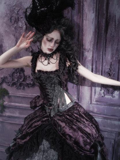 Legacy Of The Dead Gothic Dark Purple Fishbone Corset Tops【s0000018605】