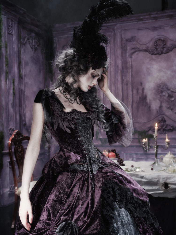Legacy Of The Dead Gothic Dark Purple Fishbone Corset Tops【s0000018605】