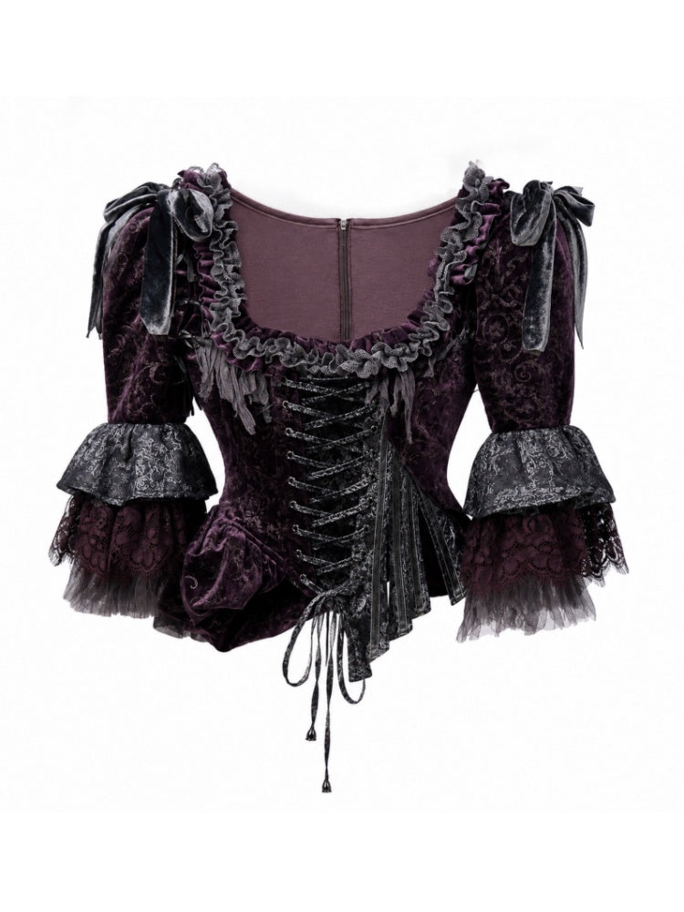 Legacy Of The Dead Gothic Dark Purple Fishbone Corset Tops【s0000018605】