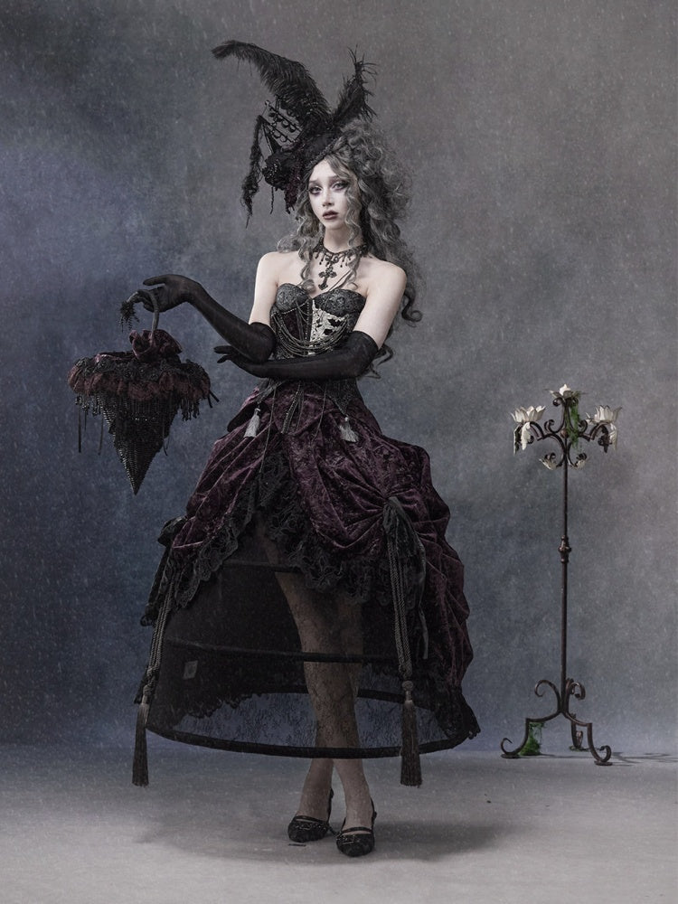 Legacy Of The Dead Gothic Dark Purple Fishbone Corset Tops【s0000018605】