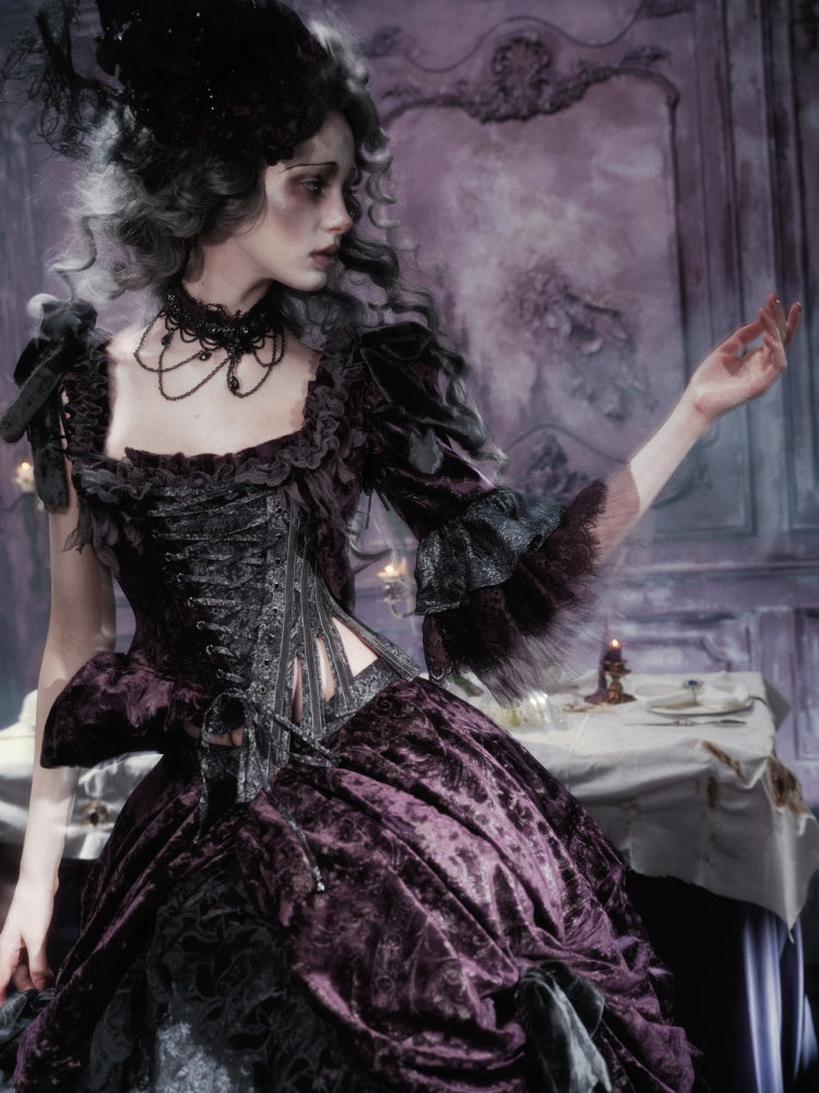 Legacy Of The Dead Gothic Dark Purple Fishbone Corset Tops【s0000018605】