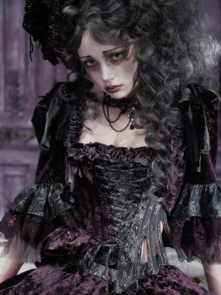 Legacy Of The Dead Gothic Dark Purple Fishbone Corset Tops【s0000018605】