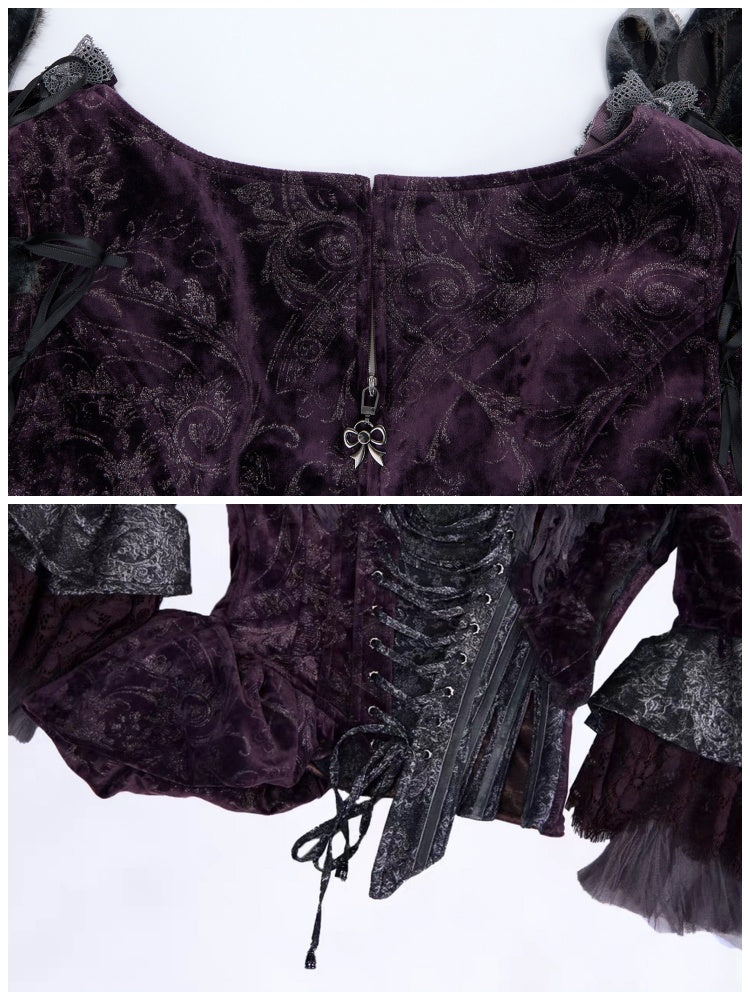 Legacy Of The Dead Gothic Dark Purple Fishbone Corset Tops【s0000018605】