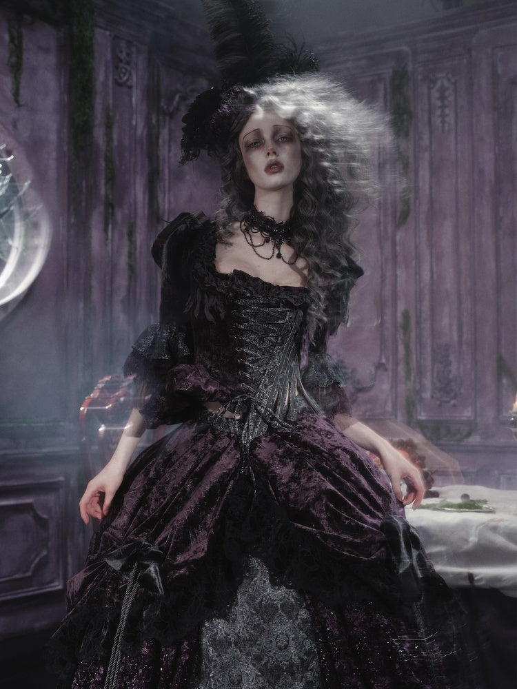 Legacy Of The Dead Gothic Dark Purple Fishbone Corset Tops【s0000018605】